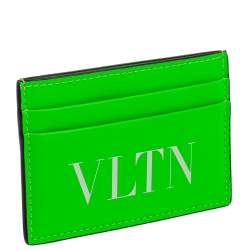 Pre Owned Valentino Neon Green Leather VLTN Card Holder