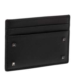 Pre Owned Valentino Black Leather Rockstud Card Holder