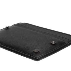 Pre Owned Valentino Black Leather Rockstud Card Holder