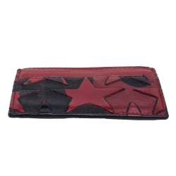 Valentino Burgundy/Black Canvas and Leather Star Patch Card Holder