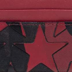Valentino Burgundy/Black Canvas and Leather Star Patch Card Holder