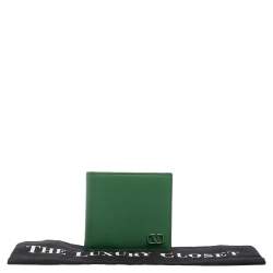 Pre Owned Valentino Green Leather VLogo Bifold Wallet