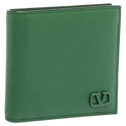 Pre Owned Valentino Green Leather VLogo Bifold Wallet