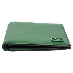 Pre Owned Valentino Green Leather VLogo Bifold Wallet