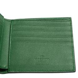 Pre Owned Valentino Green Leather VLogo Bifold Wallet