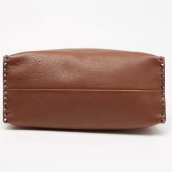 Valentino Brown Leather Large Rockstud Tote