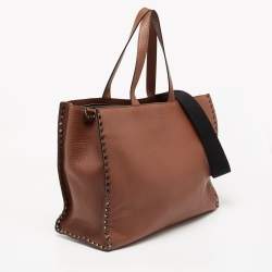 Valentino Brown Leather Large Rockstud Tote