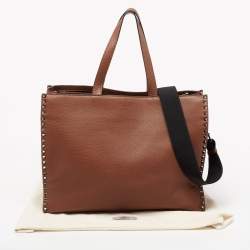 Valentino Brown Leather Large Rockstud Tote