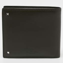 Pre Owned Valentino Olive Green Leather Rockstud Bifold Wallet