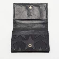 Valentino Black Leather Star Patch Flap Card Case
