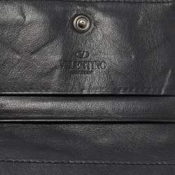 Valentino Black Leather Star Patch Flap Card Case