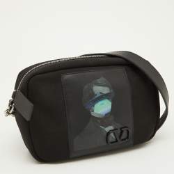 Valentino Black Canvas and Leather Convertible Waist Crossbody Bag