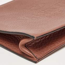 Valentino Brown Leather Logo Embossed Wristlet Clutch