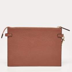 Valentino Brown Leather Logo Embossed Wristlet Clutch