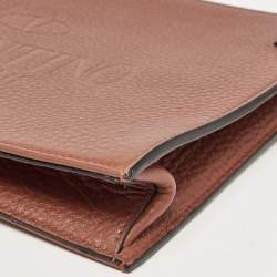 Valentino Brown Leather Logo Embossed Wristlet Clutch