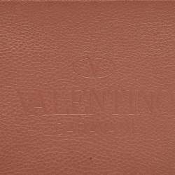 Valentino Brown Leather Logo Embossed Wristlet Clutch