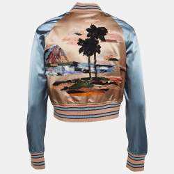 Valentino Beige/Blue Floral Embroidered Satin Sukajan Jacket S