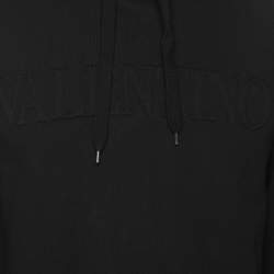 Pre Owned Valentino Black Cotton Knit Logo Embossed Hoodie M