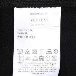 Pre Owned Valentino Black Cotton Knit Logo Embossed Hoodie M