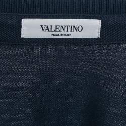Pre Owned Valentino Navy Blue Cotton Polo Stud Detail T-Shirt L
