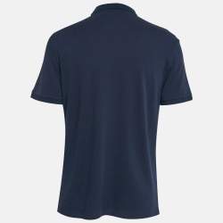 Pre Owned Valentino Navy Blue Cotton Polo Stud Detail T-Shirt L