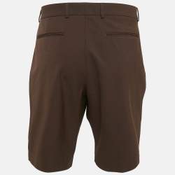 Valentino Brown Contrast Trim Wool Blend Pleated Shorts L