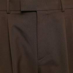 Valentino Brown Contrast Trim Wool Blend Pleated Shorts L