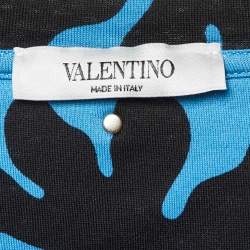 Valentino Blue Camo Print Cotton Round Neck T-Shirt L