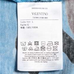 Valentino Blue Camo Print Cotton Round Neck T-Shirt L