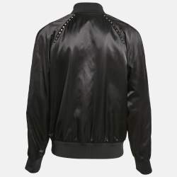 Valentino Black Rockstud Satin Bomber Jacket L