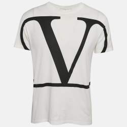 Pre Owned Valentino White Vlogo Print Jersey Short Sleeve T-Shirt M