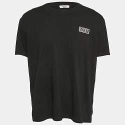 Pre Owned Valentino Black Logo Applique Jersey Crew Neck T-Shirt XL