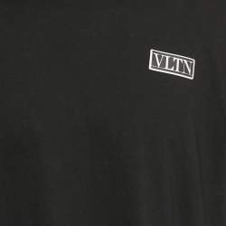 Pre Owned Valentino Black Logo Applique Jersey Crew Neck T-Shirt XL