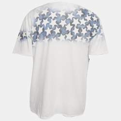 Pre Owned Valentino White Starts Print Jersey Raw Edge T-Shirt L