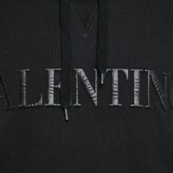 Pre Owned Valentino Black Logo Embossed Black Sleeveless Hoodie XS