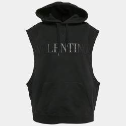 Pre Owned Valentino Black Logo Embossed Black Sleeveless Hoodie XS