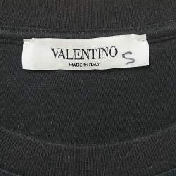 Pre Owned Valentino Black Logo Print Jersey Crewneck T-Shirt L
