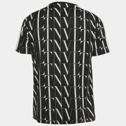 مملوك ة مسبقًا Valentino Black VLTN All Over Print Cotton Crewneck T-Shirt L