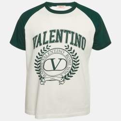 Valentino White/Green Printed Jersey Raglan Sleeve T-Shirt M
