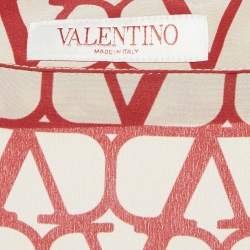 Valentino Beige/Red Monogram Silk Short Sleeve Shirt L