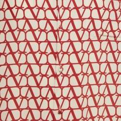 Valentino Beige/Red Monogram Silk Short Sleeve Shirt L