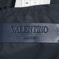 Valentino Navy Blue Patch Work Leather Zip-Up Jacket M