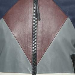 Valentino Navy Blue Patch Work Leather Zip-Up Jacket M