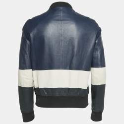 Valentino Navy Blue Patch Work Leather Zip-Up Jacket M