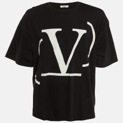 Valentino Black V Logo Print Cotton Crew Neck T-Shirt XL