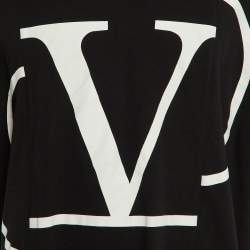 Valentino Black V Logo Print Cotton Crew Neck T-Shirt XL