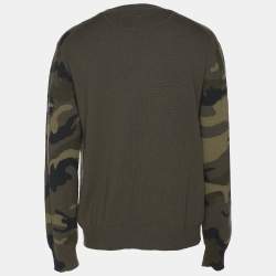 Valentino Green Camouflage Print Cashmere Knit Sweatshirt L