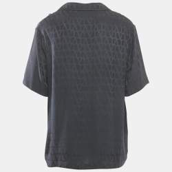 Pre Owned Valentino Black Silk Logo Jacquard Oversized Bowling Shirt S