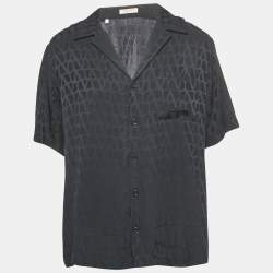 Pre Owned Valentino Black Silk Logo Jacquard Oversized Bowling Shirt S