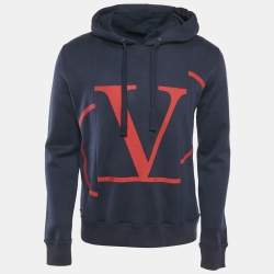 Valentino Blue Logo Print Cotton Hooded Sweatshirt XS